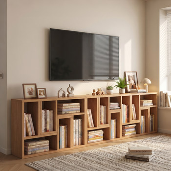 Lattice cabinet solid wood bookshelf storage rack floor bookcase