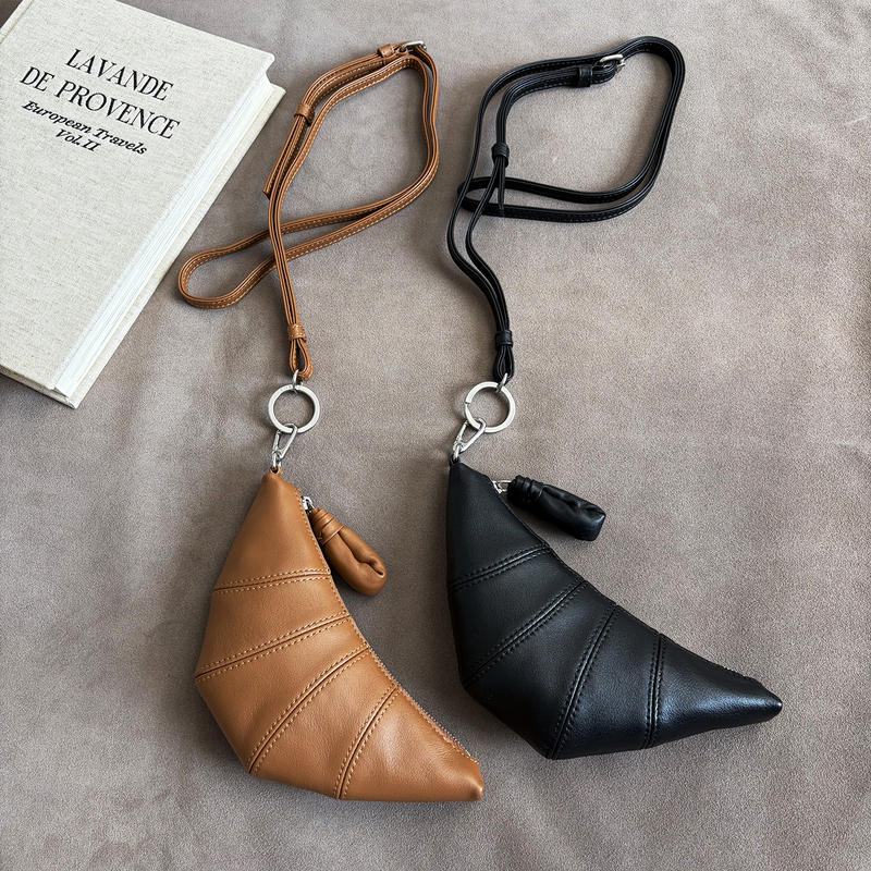 With Logo, Imported Cowhide Croissant Bag, Mini Croissant Bag, Key Bag, Crossbody Bag, Coin Purse, Earphone Bag