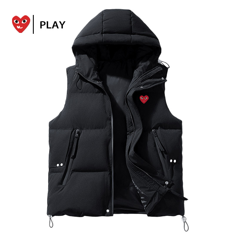 Play Official down Vest for Men and Women, Couple Wear, Autumn and Winter 90 White Duck down Warm Sleeveless Stand Collar Hooded Jacket