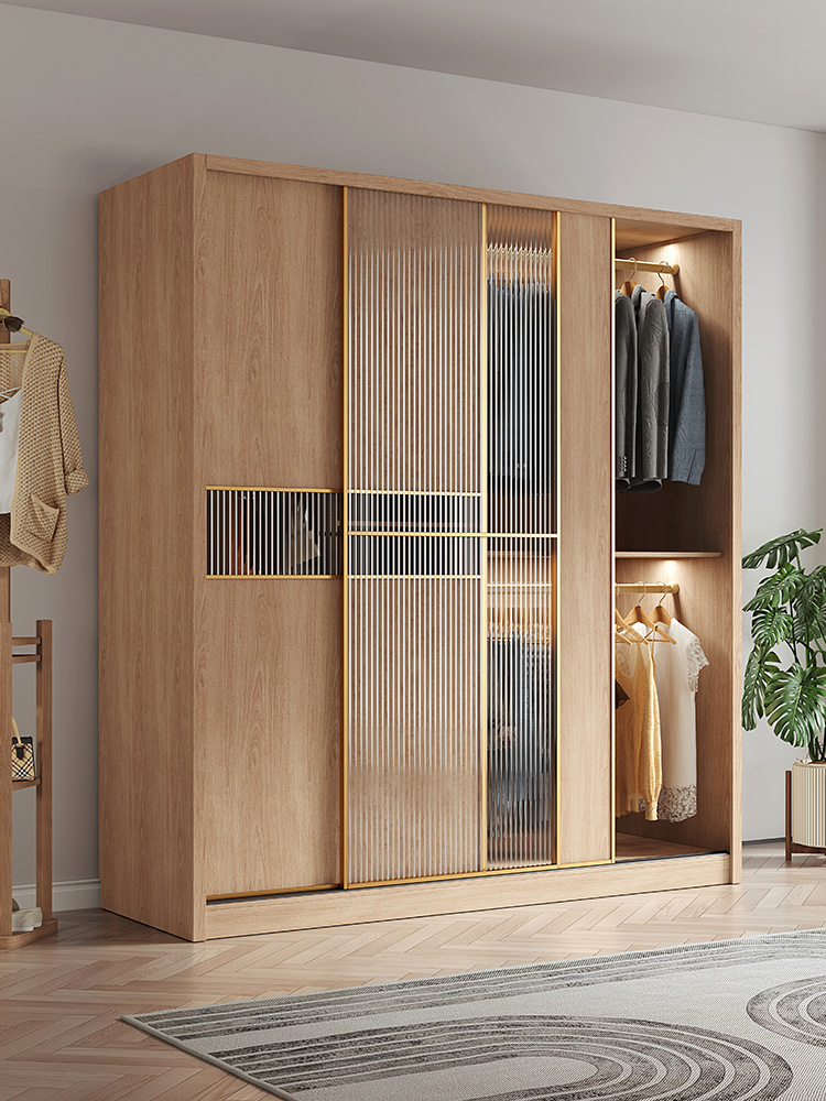 Light and luxurious log wind solid wood Push Ramen wardrobe Home bedroom Small family Type rental room with modern minimalist cabinet-Taobao