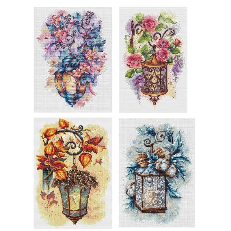 FOUR Seasons Wall Light Counted Cross Stitch Sets 11CT 14CT -
