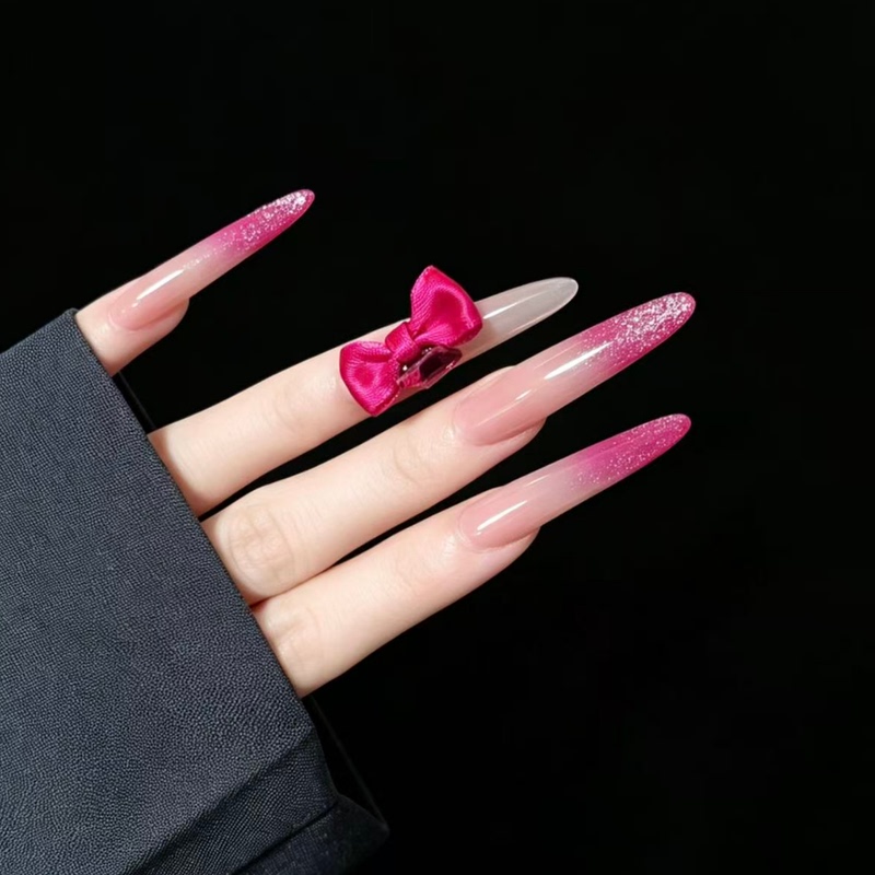2026 Autumn New Popular Peach Rose Red Gradient Bowknot Nail Stickers Nail Art Finished Product Autumn