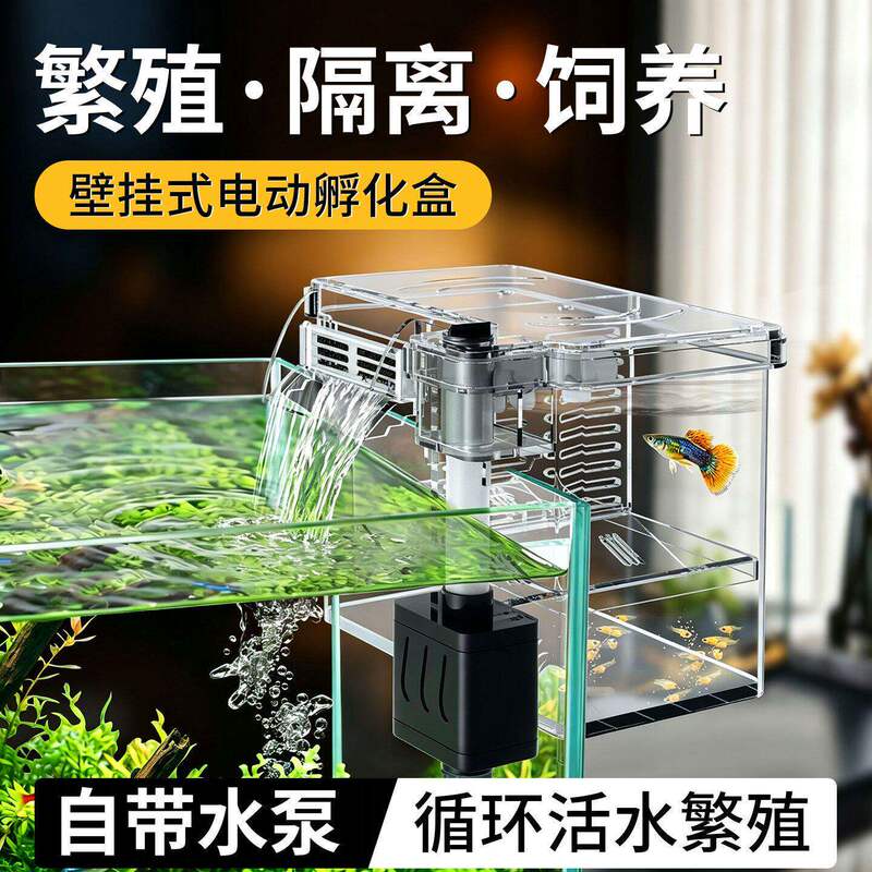 External Isolation Incubation Box with Water Pump, Electric Guppy Breeding Box, Fish Fry Wall-Mounted Breeding Box, Spawning Chamber, Algae Box