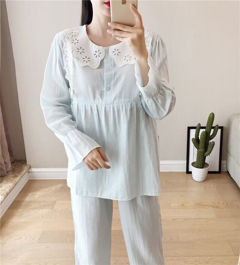 Bà bầu đồ ngủ mùa xuân và mùa hè mỏng phần quần áo cotton tháng sau sinh bà mẹ cho con bú quần áo dịch vụ nhà mang thai - Giải trí mặc / Mum mặc mẫu đầm bầu đẹp