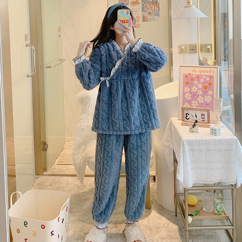 Jiaying confinement clothes autumn and winter postpartum coral velvet November 12 plus velvet thickening expectant breastfeeding home pregnant women pajamas