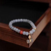 Natural 6*7MM smoked purple Hetian jade bracelet for women S925 silver hanging gray moonlight bow as a personalized gift for besties