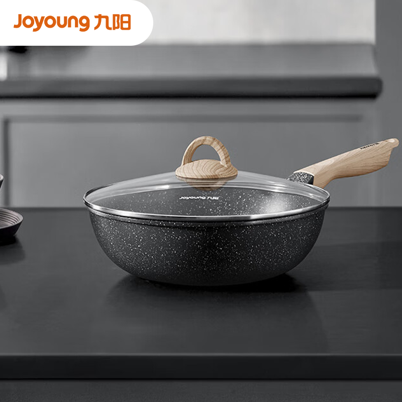 Газовая индукционная плита Joyoung с антипригарным покрытием Joyoung Black gold Maifan Stone color Универсальная сковорода-вок с антипригарным покрытием из титана Изображение 1