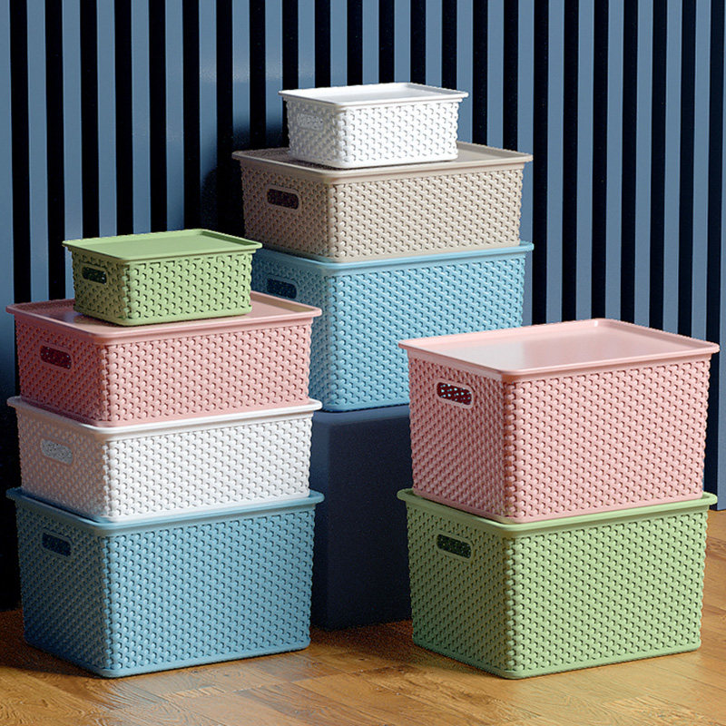 Rattan woven plastic debris containing basket Desktop snacks containing box rectangular kindergarten toy frame with lid basket-Taobao