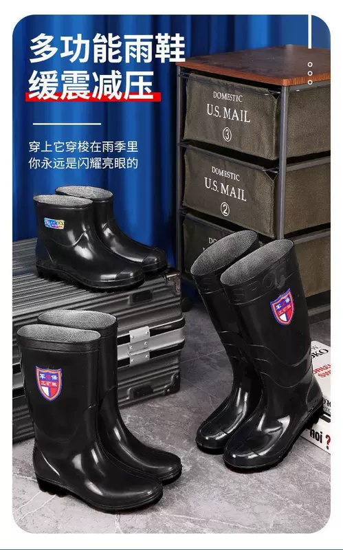 Giày đi mưa ngắn ống cao nhập khẩu từ Đức chống thấm nước, chống trơn trượt, bọc nhung dày, chống axit và kiềm Giày đi nước cực cao ủng mũi sắt