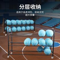 Kindergarten stainless steel basketball storage rack football mobile cart ball double row display rack volleyball storage ball basket