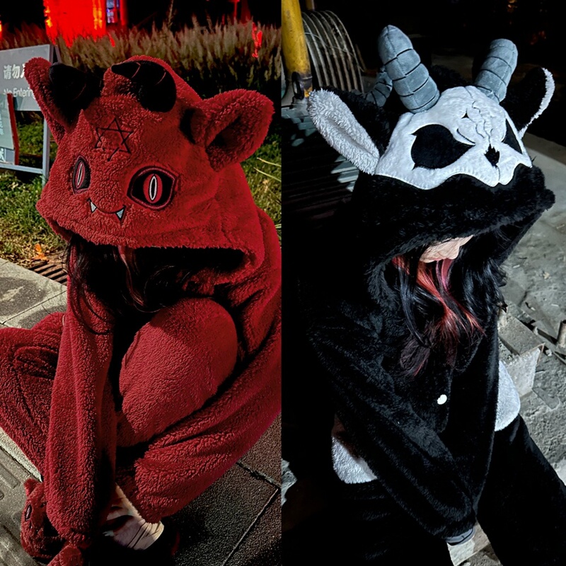 Alice Demon Death Subculture Dark Black Autumn and Winter Thickened Warm Coral Fleece Pajamas Long Robe Loungewear