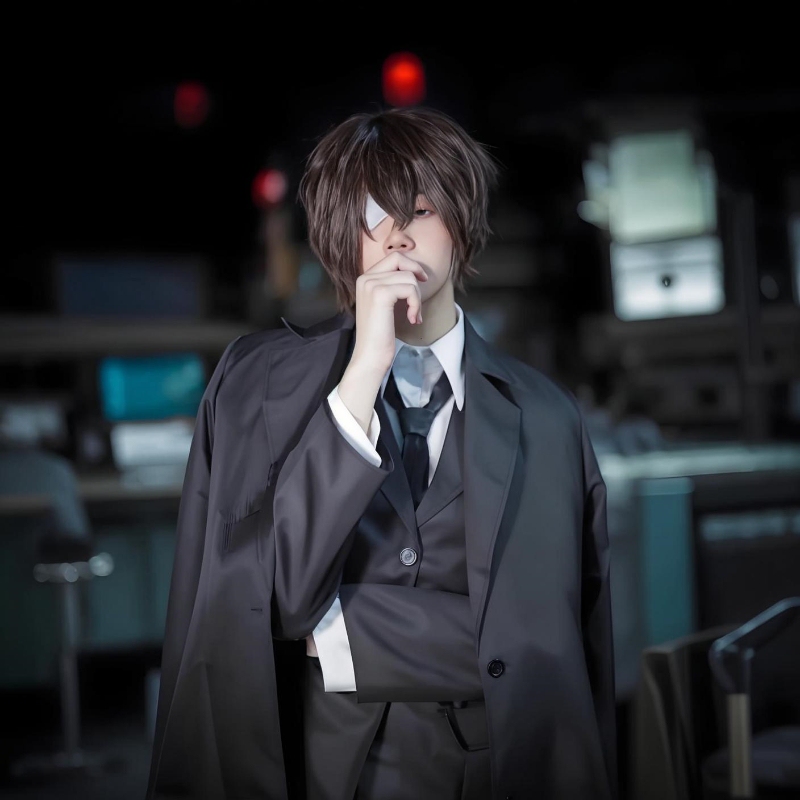 Dazai Osamu Cosplay Costume Bungo Stray Dogs Anime Black Era Cosplay Two-Dimensional Black Trench Coat Men's Wig Full Set