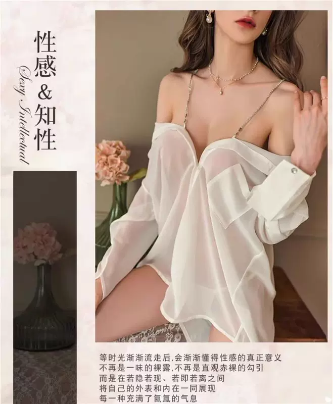 áo ngủ khiêu gợi Bộ đồ ngủ gợi cảm, phong cách mùa hè cỡ lớn dành cho nữ, áo sơ mi kiểu bạn trai cao cấp, quần áo mặc ở nhà mỏng xuyên thấu của cặp đôi đầy dục vọng váy ngủ sex áo ngủ cosplay