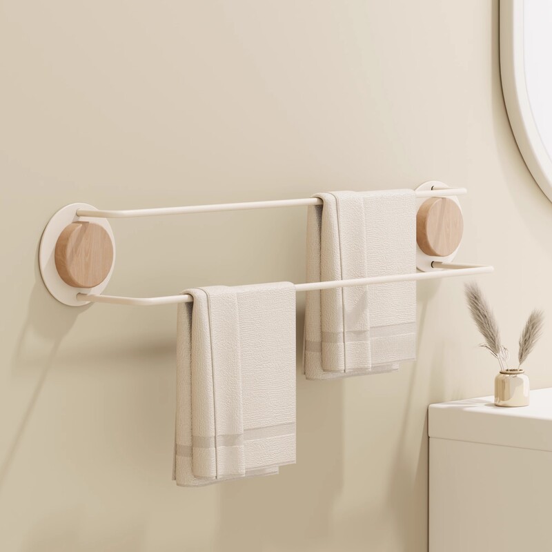 German Ztoo Suction Cup Towel Rack Bathroom No-Drill Towel Bar Double Rod Washbasin Towel Rod