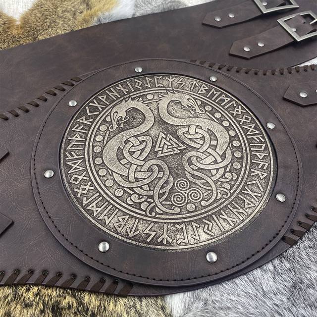 Medieval Color-Washed Double-Snake Round Waist Belt Knight Gear Nordic Viking Style Retro Cosplay Prop