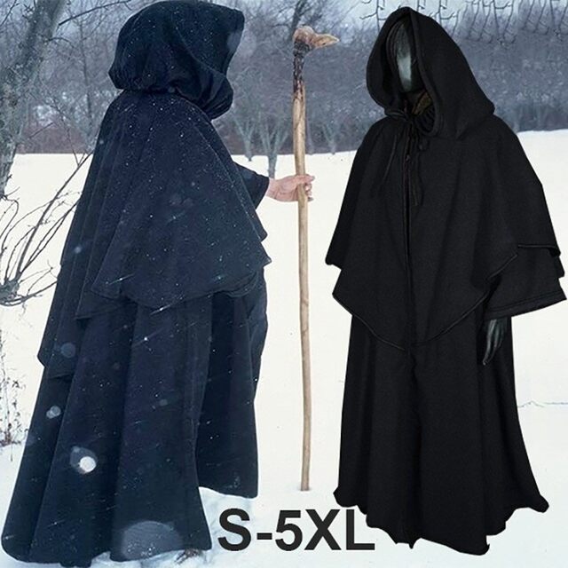 Medieval Cloak Hooded Magic Wizard Robe Guide Grim Reaper Role-Playing Halloween Cosplay Costume