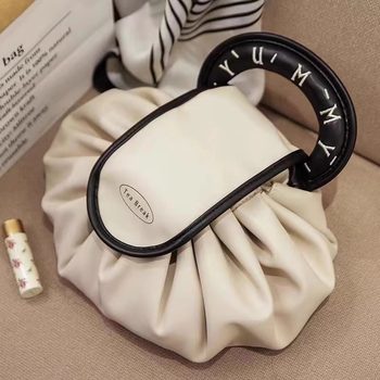 Lazy makeup bag for women portable large capacity high-value travel storage bag drawstring ties skin care product storage