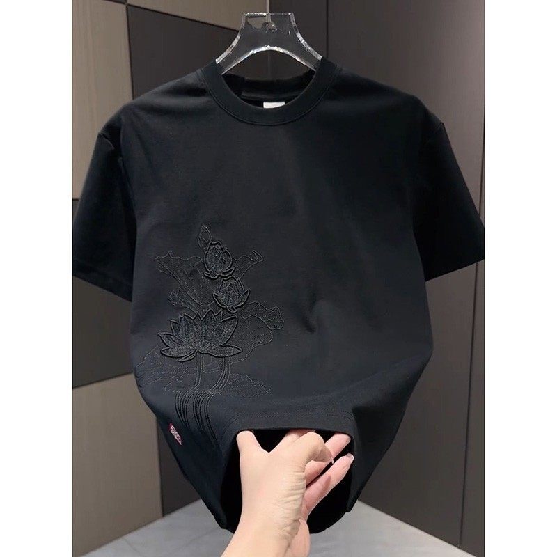Summer Fashion Chinese Style Embroidered Design Short-Sleeved T-Shirt for Men, Cool and Stylish Round Neck Casual Versatile Half-Sleeve Top