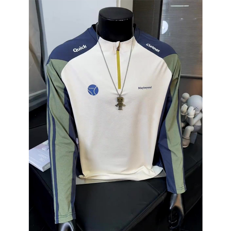 Color-Blocked Long-Sleeve T-Shirt for Men, Autumn Badminton Outdoor Sports Quick-Dry Thin Half-Zip Top Color-Blocked Long-Sleeve T-Shirt for Men, Autumn Badminton Outdoor Sports Quick-Dry Thin Half-Zip Top