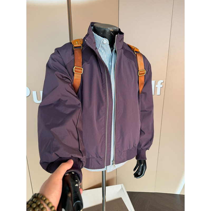 American-Style Short Deconstructed Early Autumn Flight Jacket for Men, Boxy Workwear Jacket, Cleanfit Stand-Up Collar Baseball Jacket