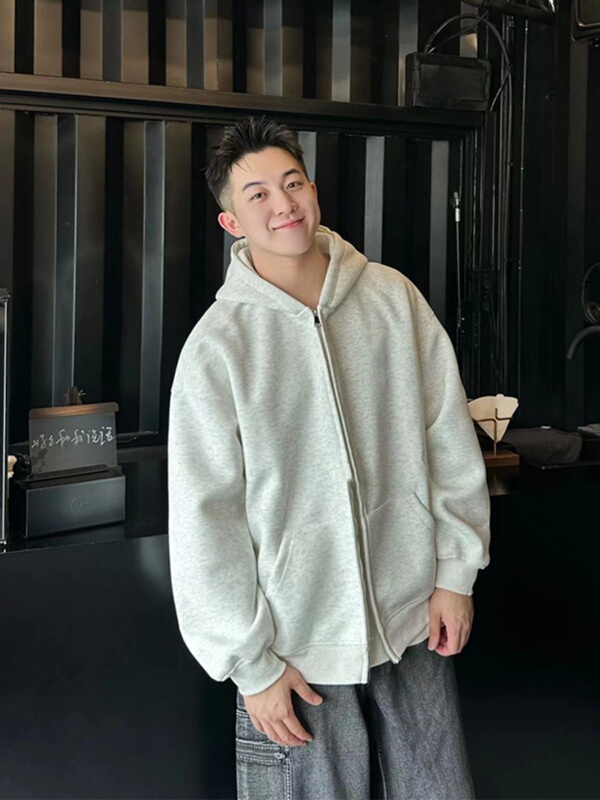 Gray Heavyweight Hooded Cardigan Sweatshirt for Men 2024 Autumn New Loose Fit Couple Layered Casual Jacket Gray Heavyweight Hooded Cardigan Sweatshirt for Men 2024 Autumn New Loose Fit Couple Layered Casual Jacket