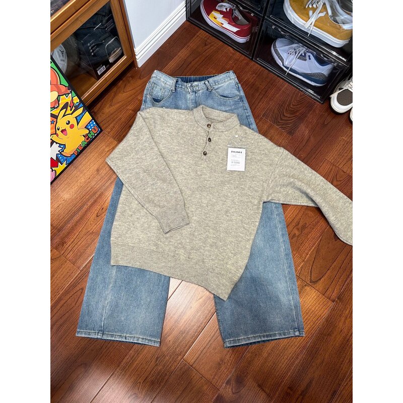 Cleanfit Henry Collar Sweater for Men, Autumn American Retro Lazy Style Soft Knitwear, Old Money Style Top Cleanfit Henry Collar Sweater for Men, Autumn American Retro Lazy Style Soft Knitwear, Old Money Style Top
