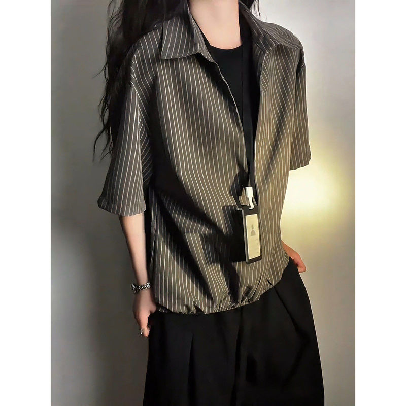 Korean-Style Husband-Like Look Fake Two-Piece Half-Open Shirt with Short Sleeves for Men, Summer Lazy and Relaxed Style Layered American-Style Shirt