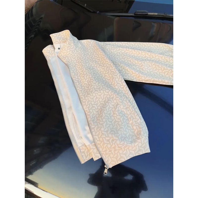 Diamond Jacquard Pattern Cardigan Sweatshirt Stand Collar Jacket Men's Autumn and Spring American Retro Design Sports Jacket