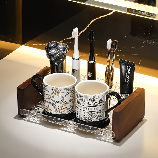 Swiss Joico French-Style Toothbrush Holder, High-End Bathroom Countertop Electric Toothbrush Holder, Mouthwash Cup, Toothbrush Cup