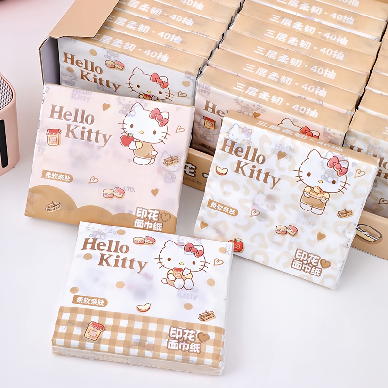 Sanrio Genuine Hellokitty Printed Tissue Paper Student Small Pack Portable Napkin Facial Tissue Dry and Wet Dual-Use