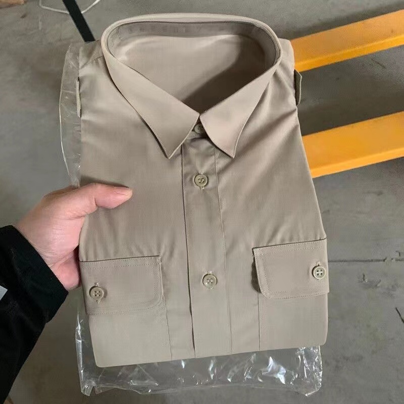 87 Stock Shirts Long-Sleeved Spring and Autumn Yellow Turn-Down Collar Versatile Loose Beige Button-Up Shirts Quick-Drying for Men and Women