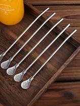 Extended 304 straw spoon stainless steel mixing and filtering dual-use environmentally friendly thick metal mixing spoon stainless steel