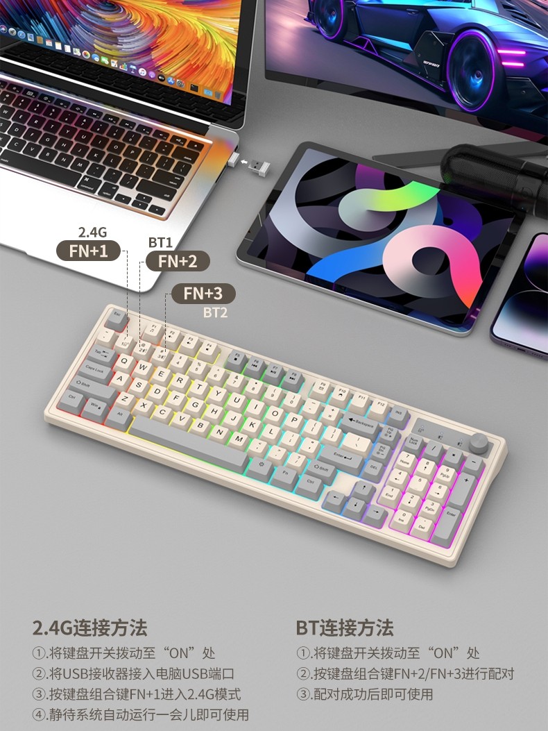 Viper K98 Wireless Bluetooth Keyboard Silent Laptop Keyboard for Girls Office Charging Luminous Mechanical Feel