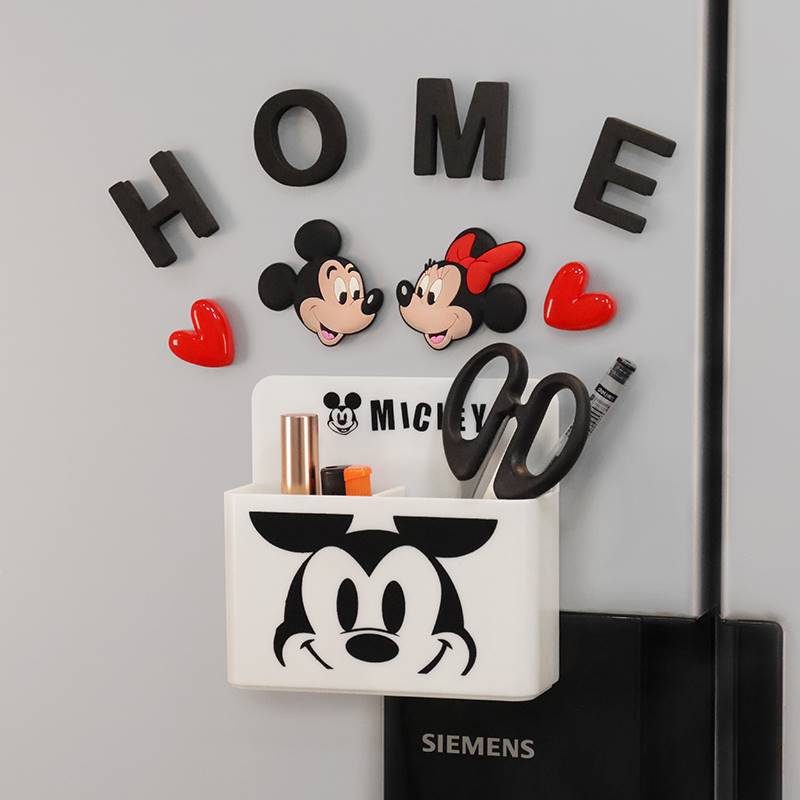 Chic fridge sticker magnetic suction style containing box cartoon magnetic iron wall type Mickey Mouse table edge small tool pencil case decoration-Taobao