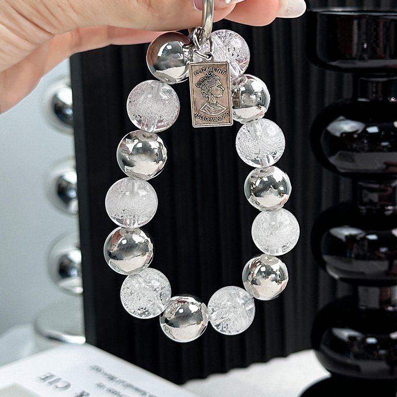 ins Simple and Fresh Crystal Internet Celebrity Bracelet Wrist Strap Suitable for Phone Cases, Earphone Cases, Car Keys, Anti-Drop Wrist Strap, Handheld Anti-Drop Ring, Silver Lanyard Accessories, Anti-Loss Rope for Women