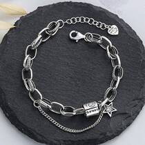 Chaosheng s925 sterling silver retro heavy industry thick chain tube bead splicing star pendant bracelet trendy hip-hop personalized hand jewelry