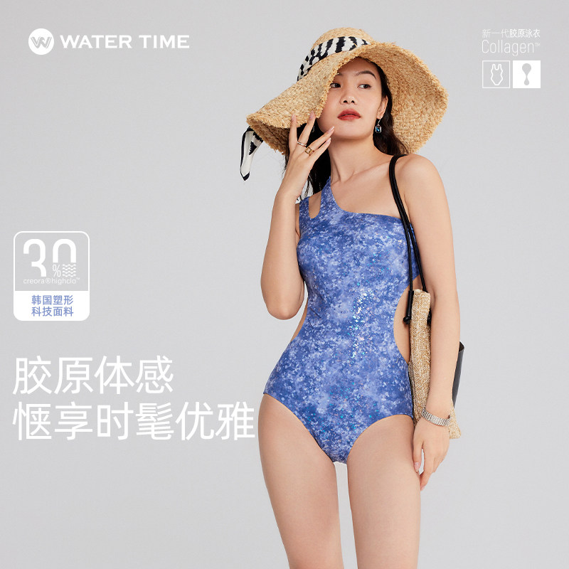 WaterTime泳衣女泡温泉2025新款连体性感泳装单肩带高级感游泳衣