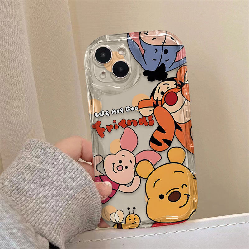 Suitable for Apple 15Promax Mobile Phone Case New iPhone 14 Winnie the Pooh Family 13Pro High-End 12 Cartoon 11 Animal 8Plus Wave 7 Silicone X Female XS Protection Xr Set Max Transparent
