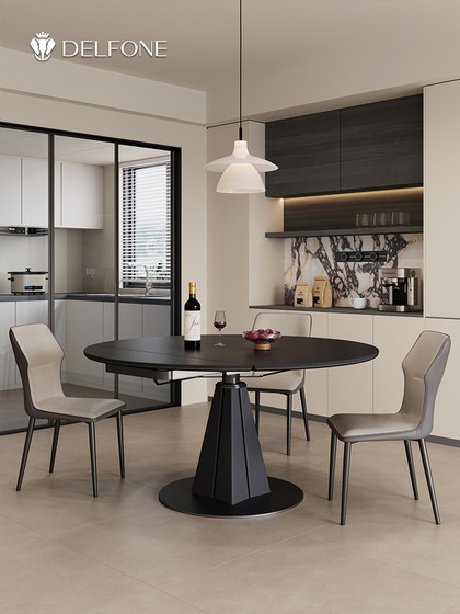 德利丰旋转伸缩岩板餐桌圆桌小户型家用餐桌椅2024新款方变圆饭桌