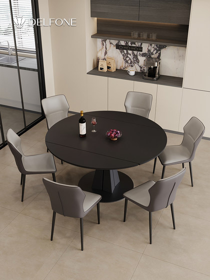 德利丰旋转伸缩岩板餐桌圆桌小户型家用餐桌椅2024新款方变圆饭桌