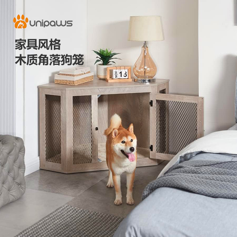 unipaws furniture dog cage multifunction wood corner cage midsize dog with home decorated pet kennel house-Taobao