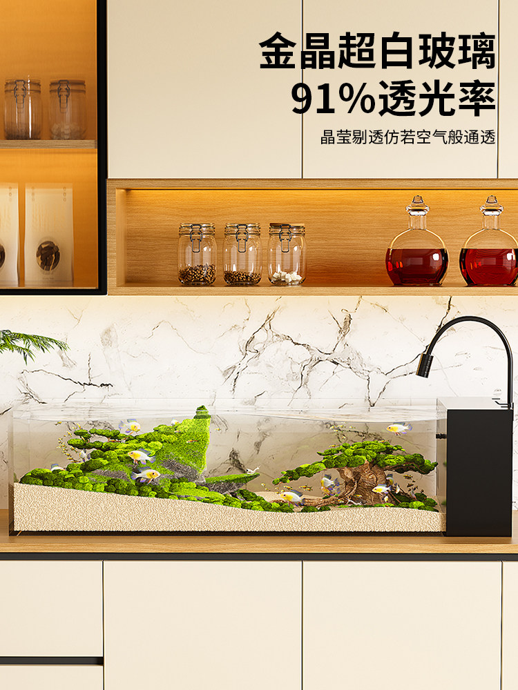2025 New Ultra-Clear Glass Fish Tank, Small Living Room Ecological Landscaping, Filtration and Oxygenation All-In-One Machine, Side Filter Stream Tank