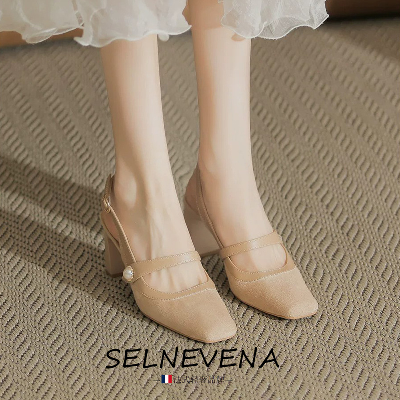 French-Style Stunning Closed-Toe Sandals for Women, Versatile Mary Jane Shoes That Don'T Cover the Toes, Fashionable High-Heeled Shoes with Chunky Heels