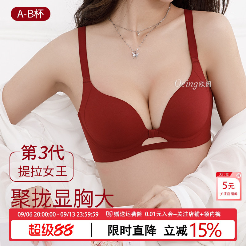 Oeing Red Lingerie for Women with Small Busts, Push-Up to Enhance Appearance, New Style for the Year of Birth, Wedding Bride Bra, Autumn and Winter