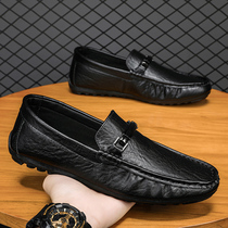 Red Dragonfly Peas mens shoes summer lazy one-on-one British style casual leather shoes kitchen work work mens black