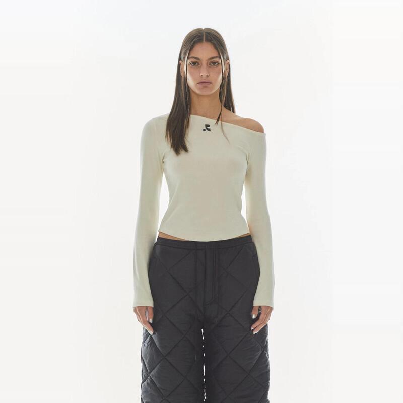 Korean Restandrecreation Off-Shoulder Long-Sleeve T-Shirt for Women Rr Slim-Fit Short Base Shirt Trendy