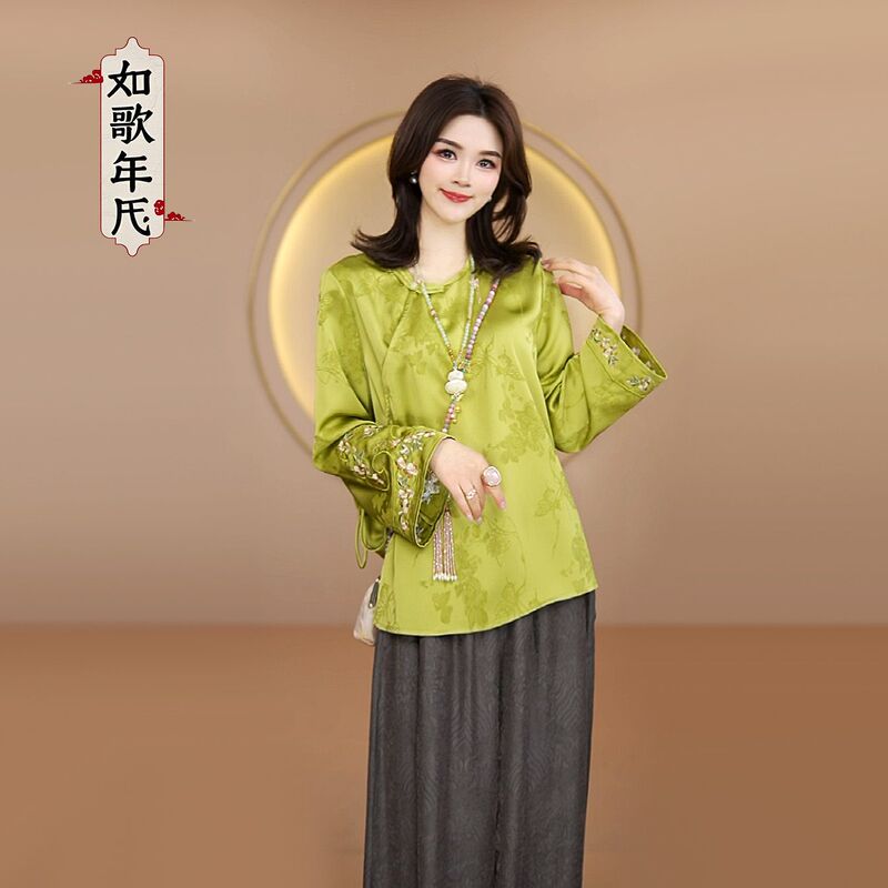 Like Flowers and Jade - Like a Song, the 2026 New Chinese-Style Women's Long-Sleeve Spring Shirt, National Style Blouse