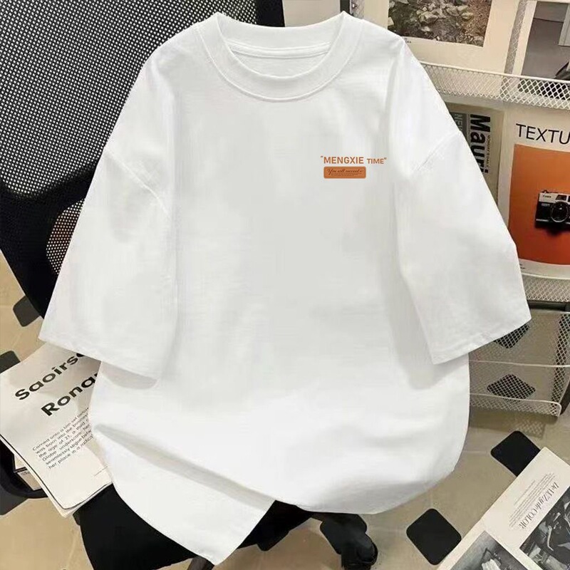 Summer Trendy American-Style Heavyweight Pure Cotton Short-Sleeve T-Shirt for Men, Casual, Simple, Versatile, Loose-Fitting, Round-Neck Printed Top