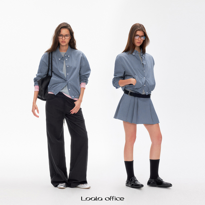 Loala Office Relaxed Plaid Shirt-Style Short Jacket