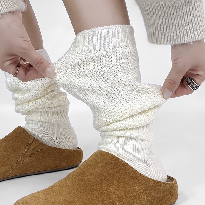 Meilade Lazy Style Knitted Slouch Socks for Women, Autumn and Winter Vintage Bubble Lantern Socks, Warm Casual Mid-Calf Long Socks